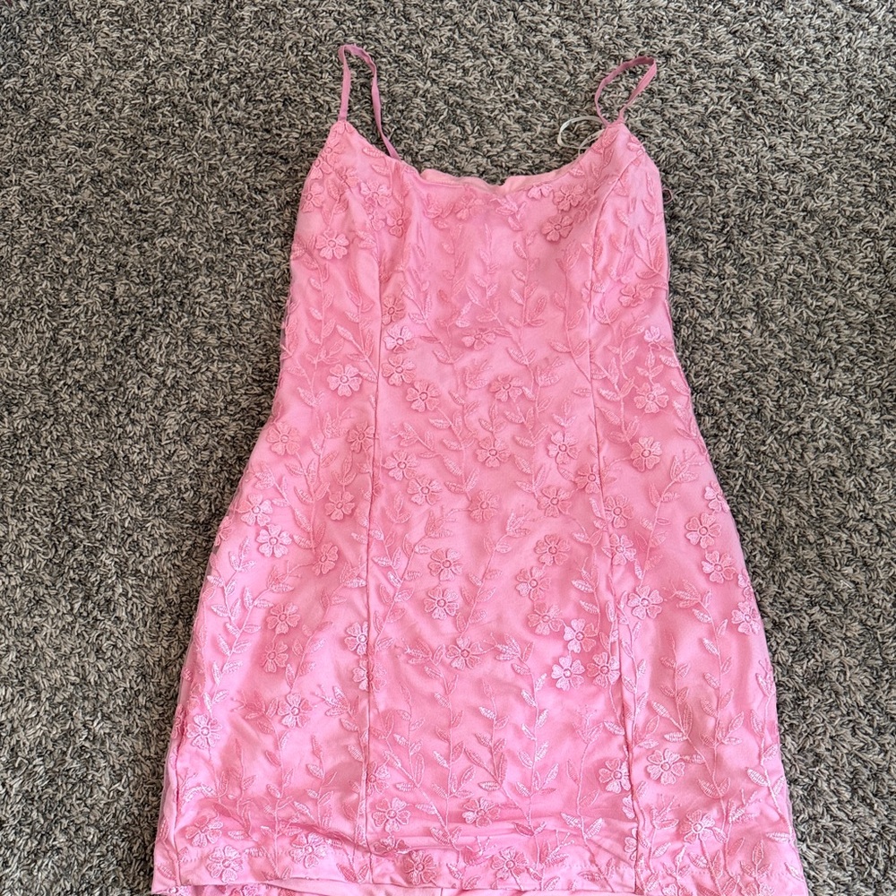 Lulu's Pink Lace Floral Dress